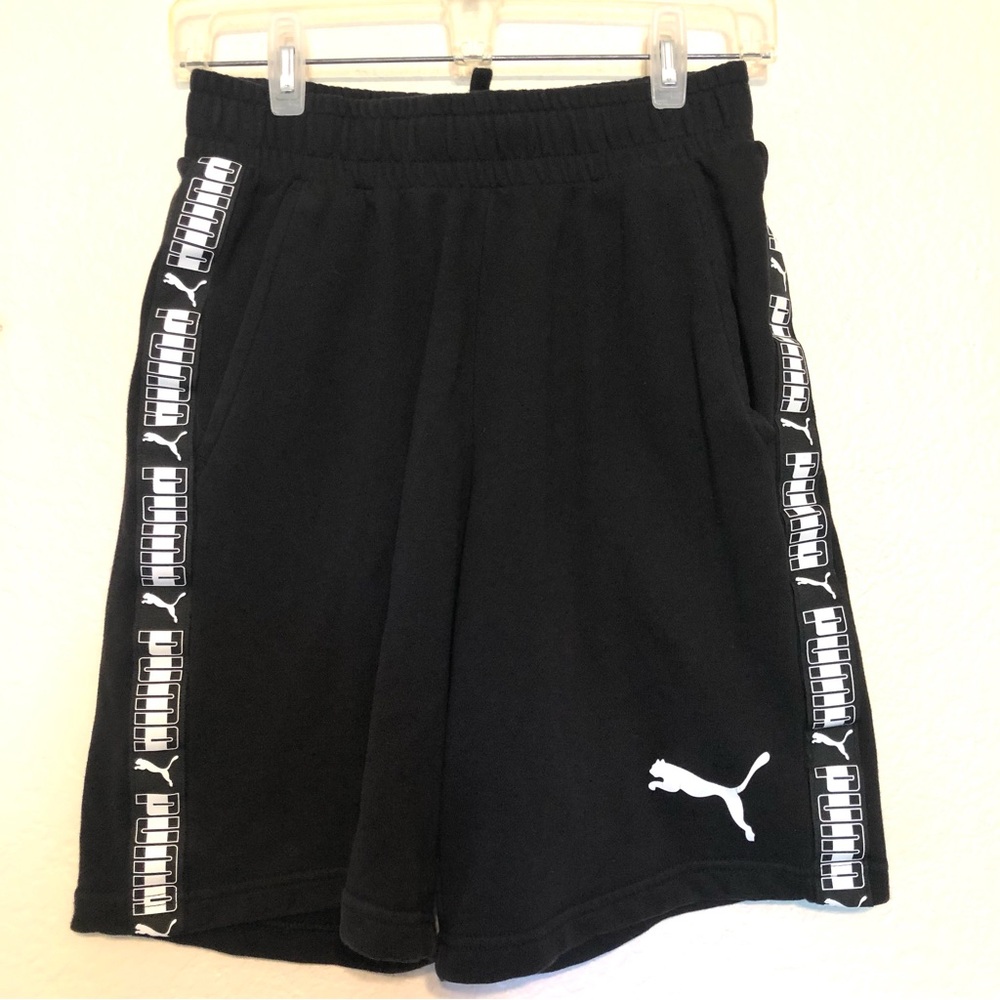 Puma Men's Sweat Shorts Size Small Black Drawstring Elastic Logo Side Stripe 9"